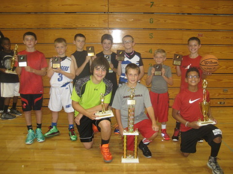 Campers with their trophies after the free throw shooting contest