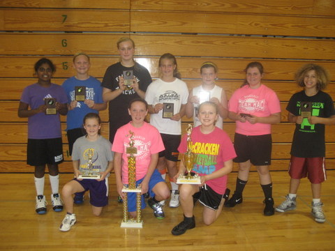 Girls at camp after winning the youth basketball camp shooting contest