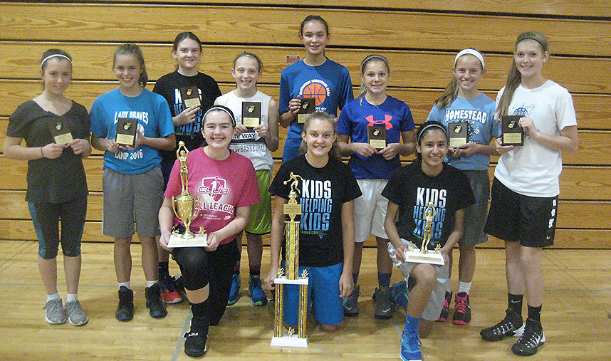 Campers smiling at basketball camp after the shooting contest
